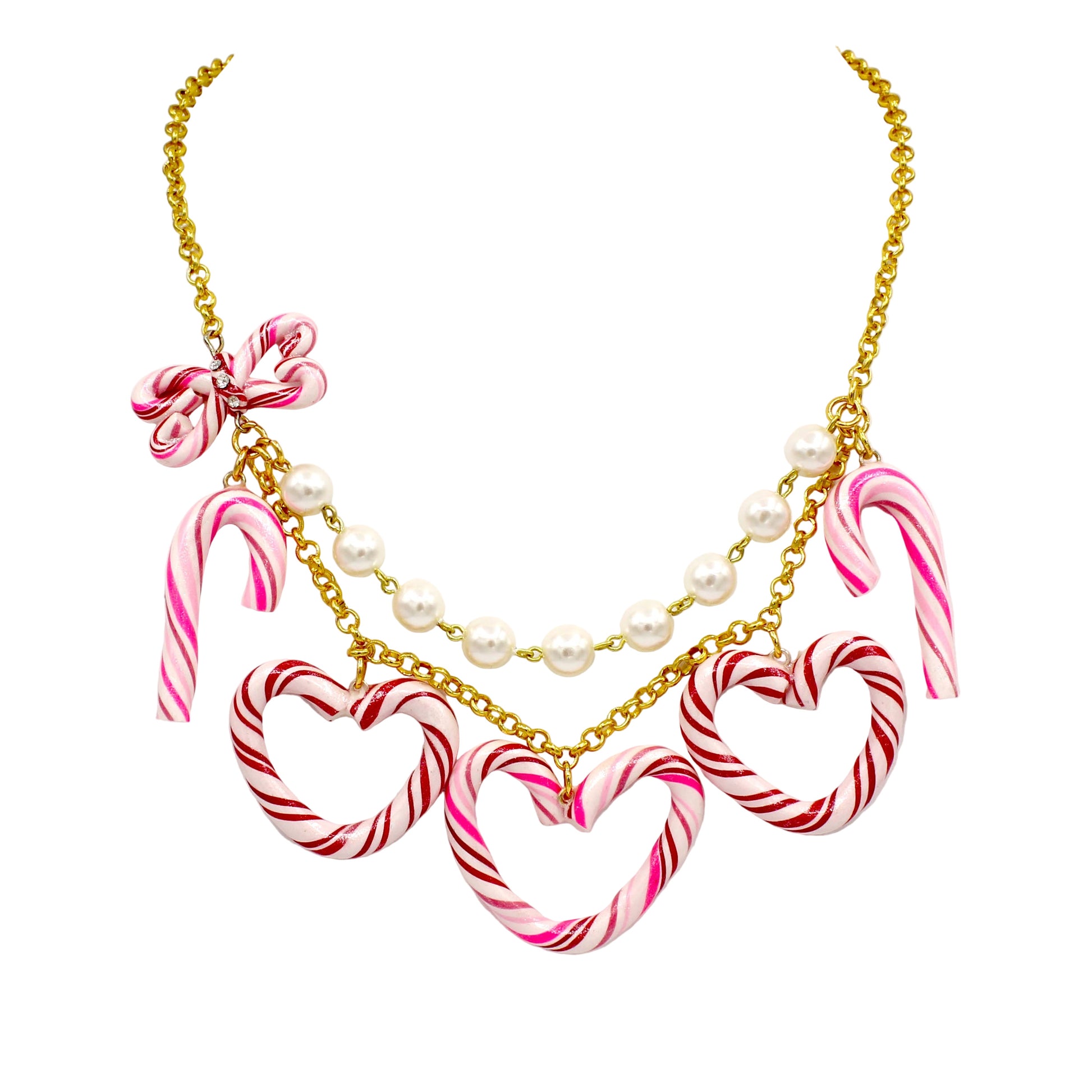 Whimsical Candy Cane Heart Statement Charm Necklace, Kawaii Jewelry, Handmade in the USA by Fatally Feminine