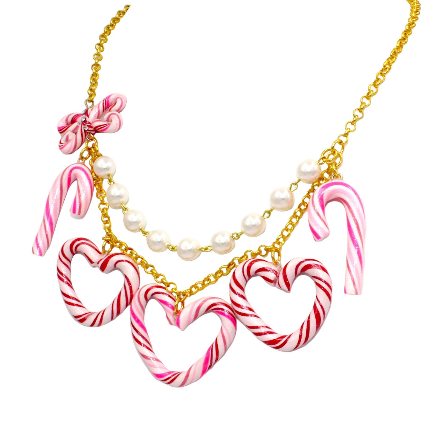 Candy Cane Heart Statement Charm Necklace, Kawaii Jewelry, Handmade in the USA by Fatally Feminine