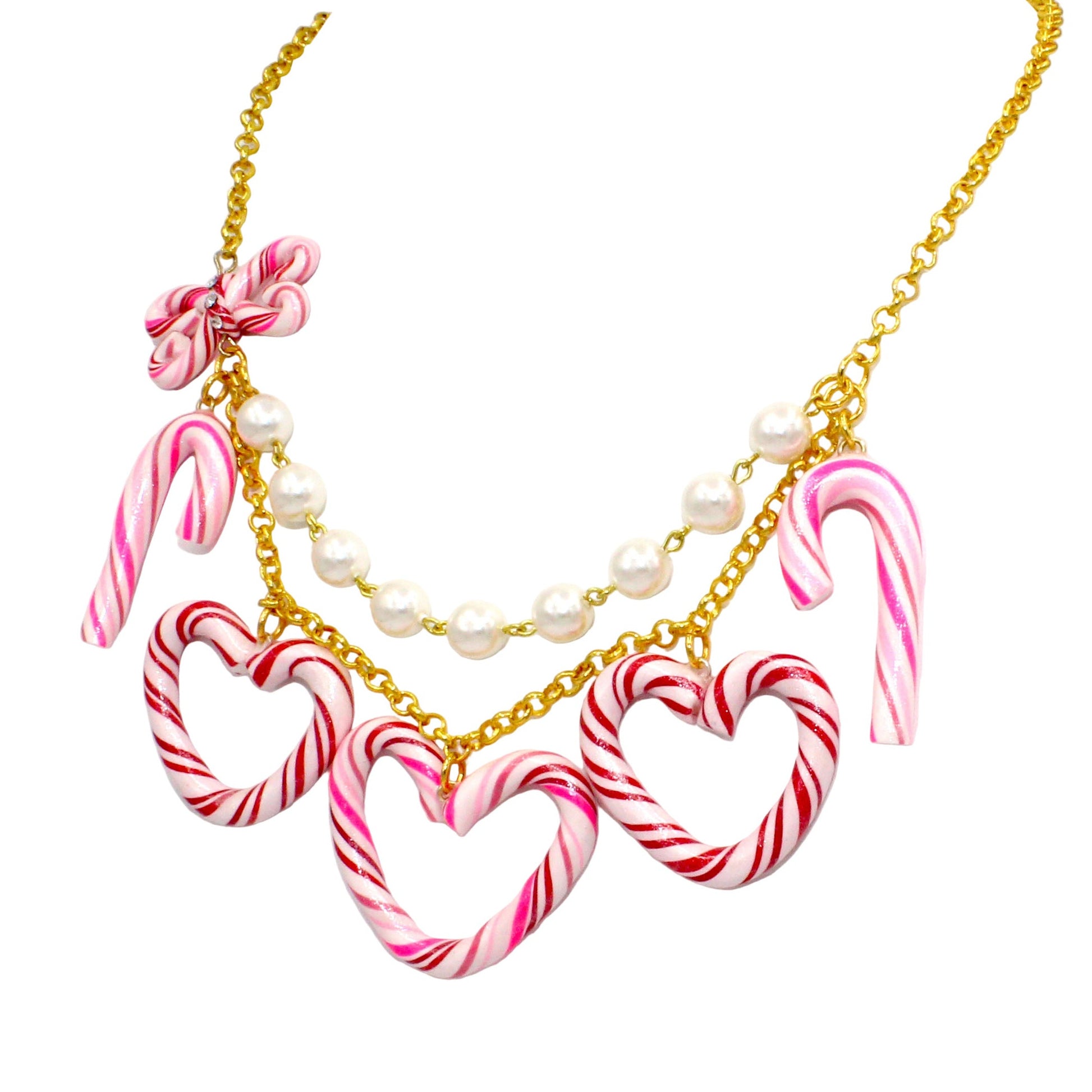 Candy Cane Heart Statement Charm Necklace, Kawaii Jewelry, Handmade in the USA by Fatally Feminine