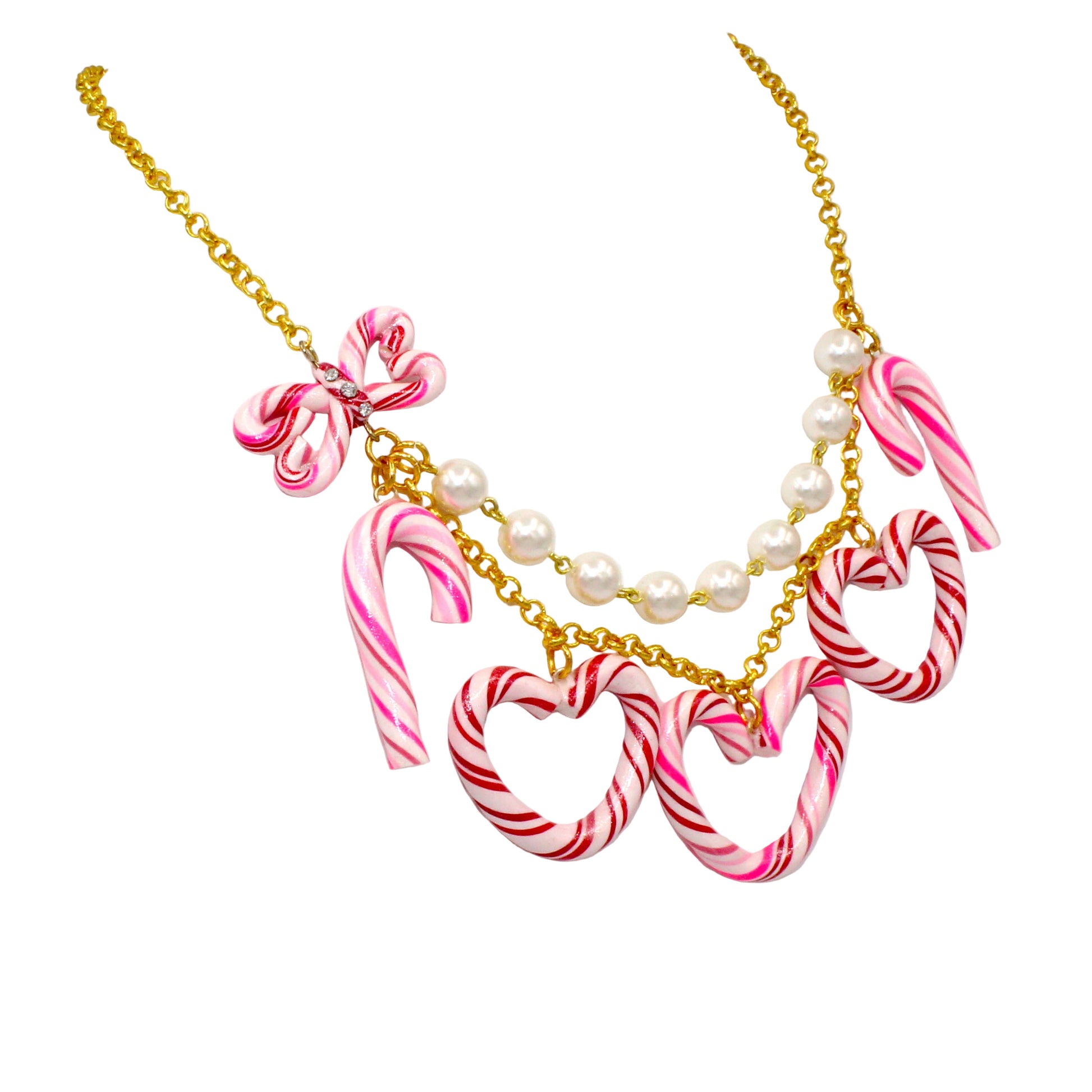 Candy Cane Heart Statement Charm Necklace, Kawaii Jewelry, Handmade in the USA by Fatally Feminine