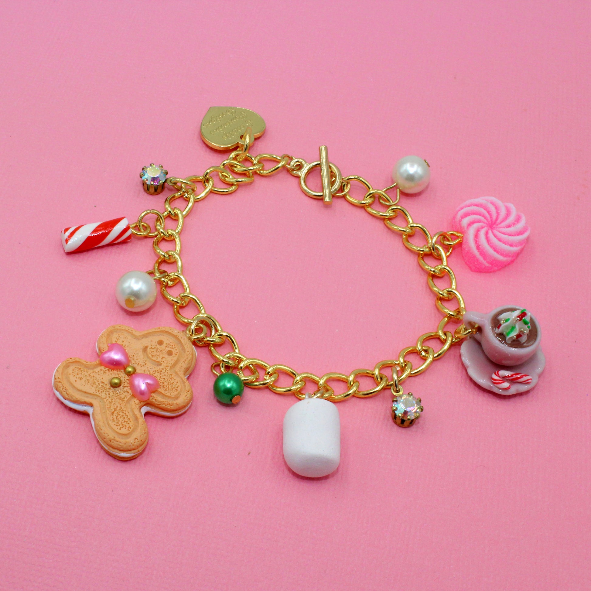 Kawaii Pink Christmas Chunky Charm Bracelet Candy Retro Cute Charm Jewelry Gift for Woman