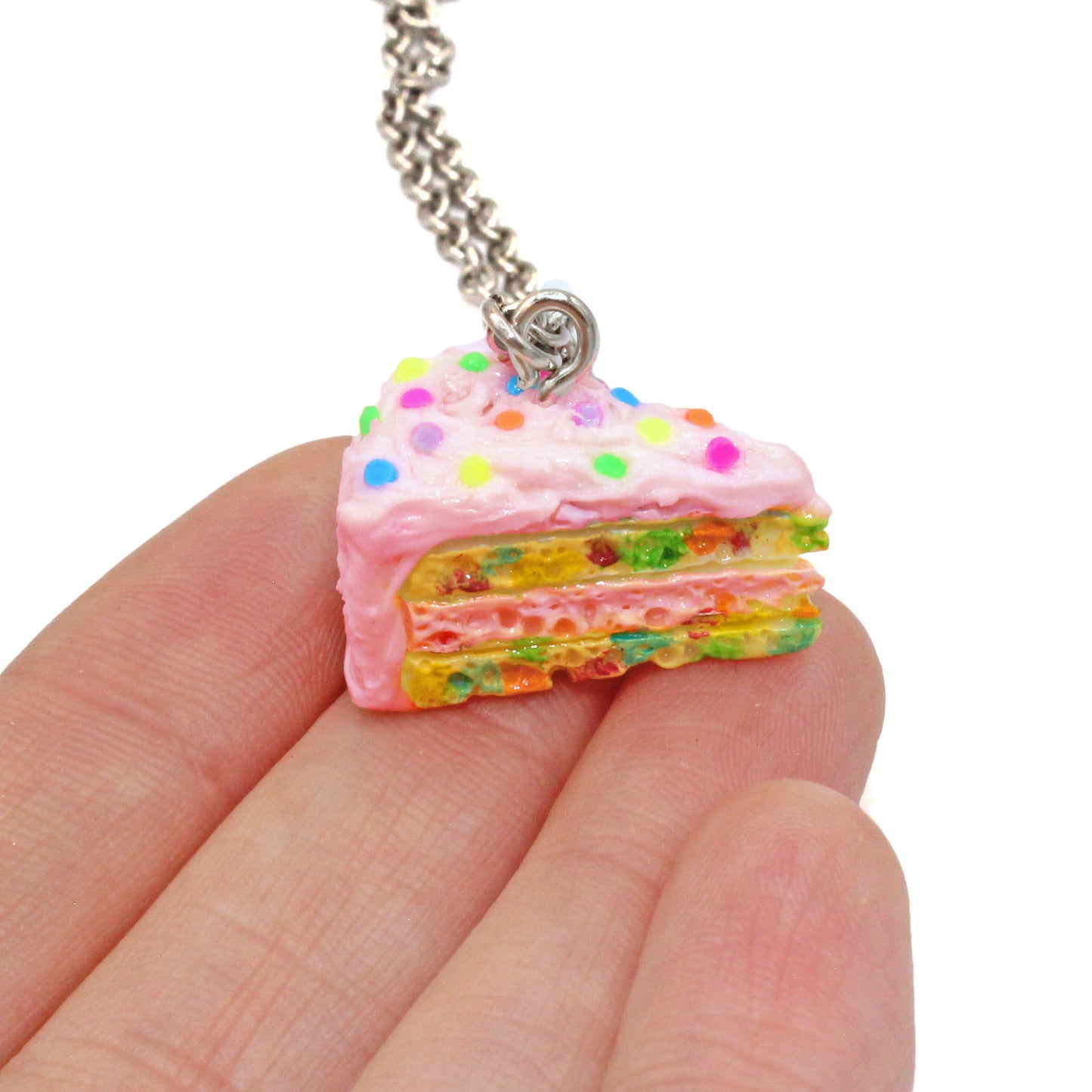 Pink Confetti Cake Earring & Necklace Set, Funfetti Birthday Cake Charm Jewelry