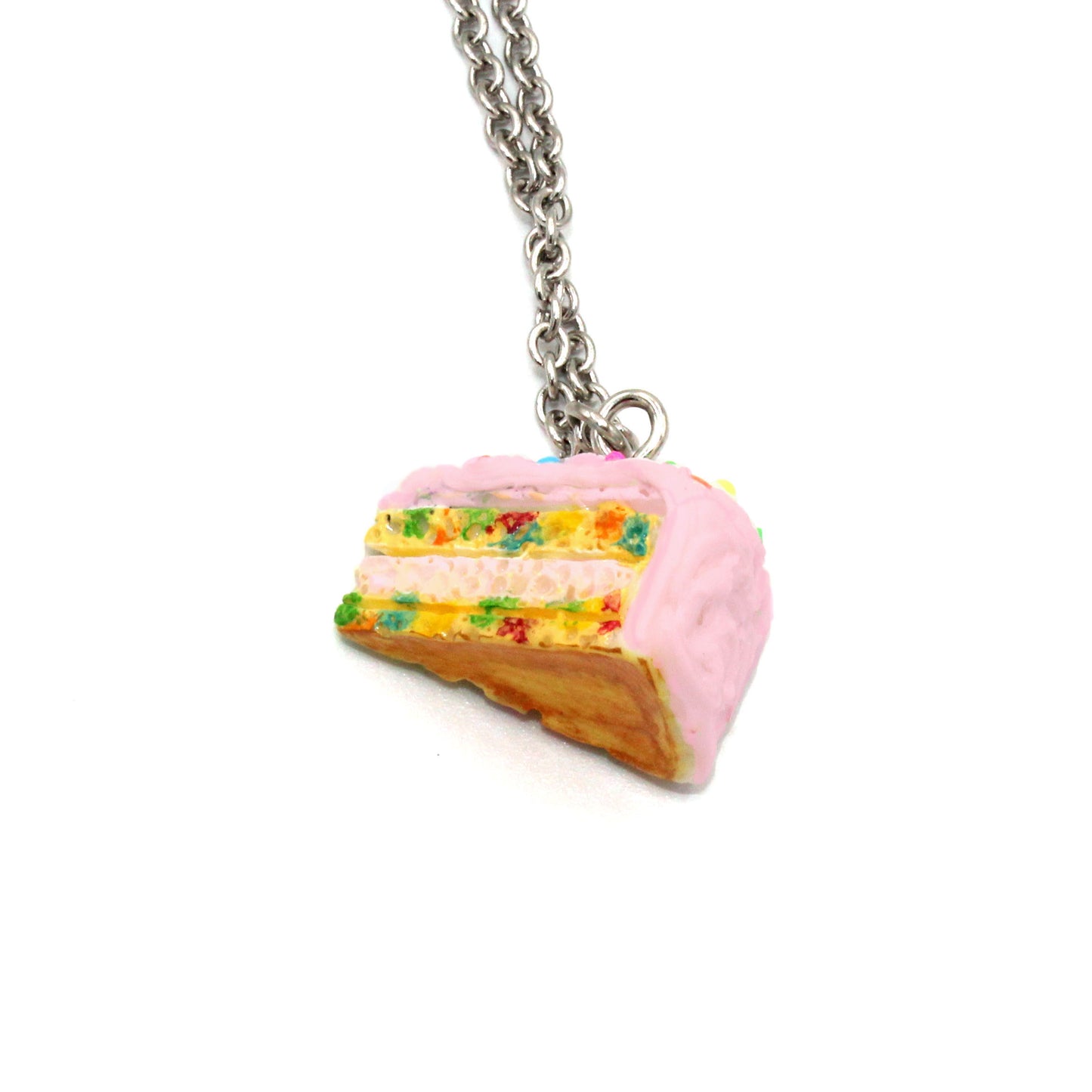 Pink Confetti Cake Necklace, Funfetti Birthday Cake Slice Charm Necklace