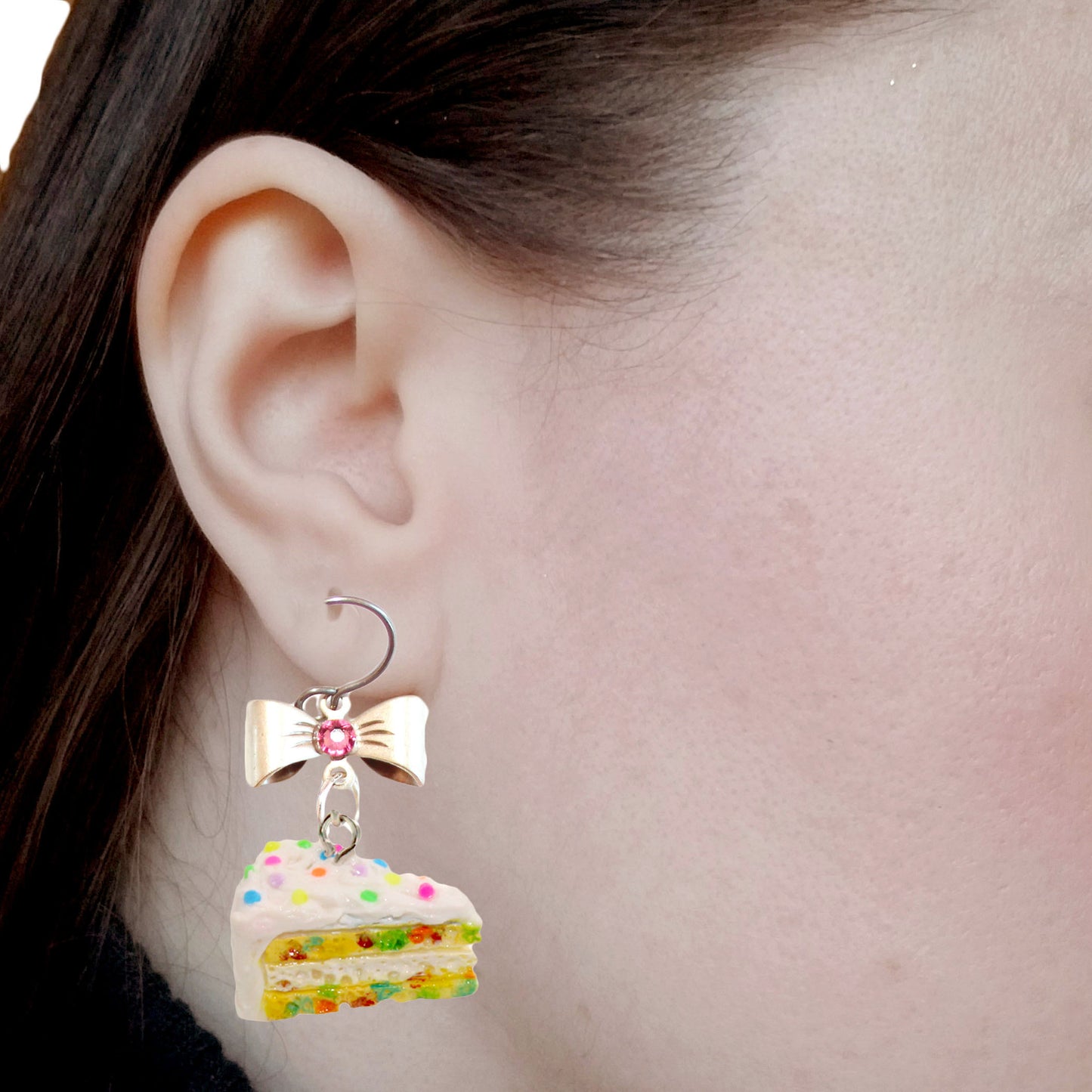 Confetti Cake Earrings, Funfetti Birthday Cake Slice Charm Earrings