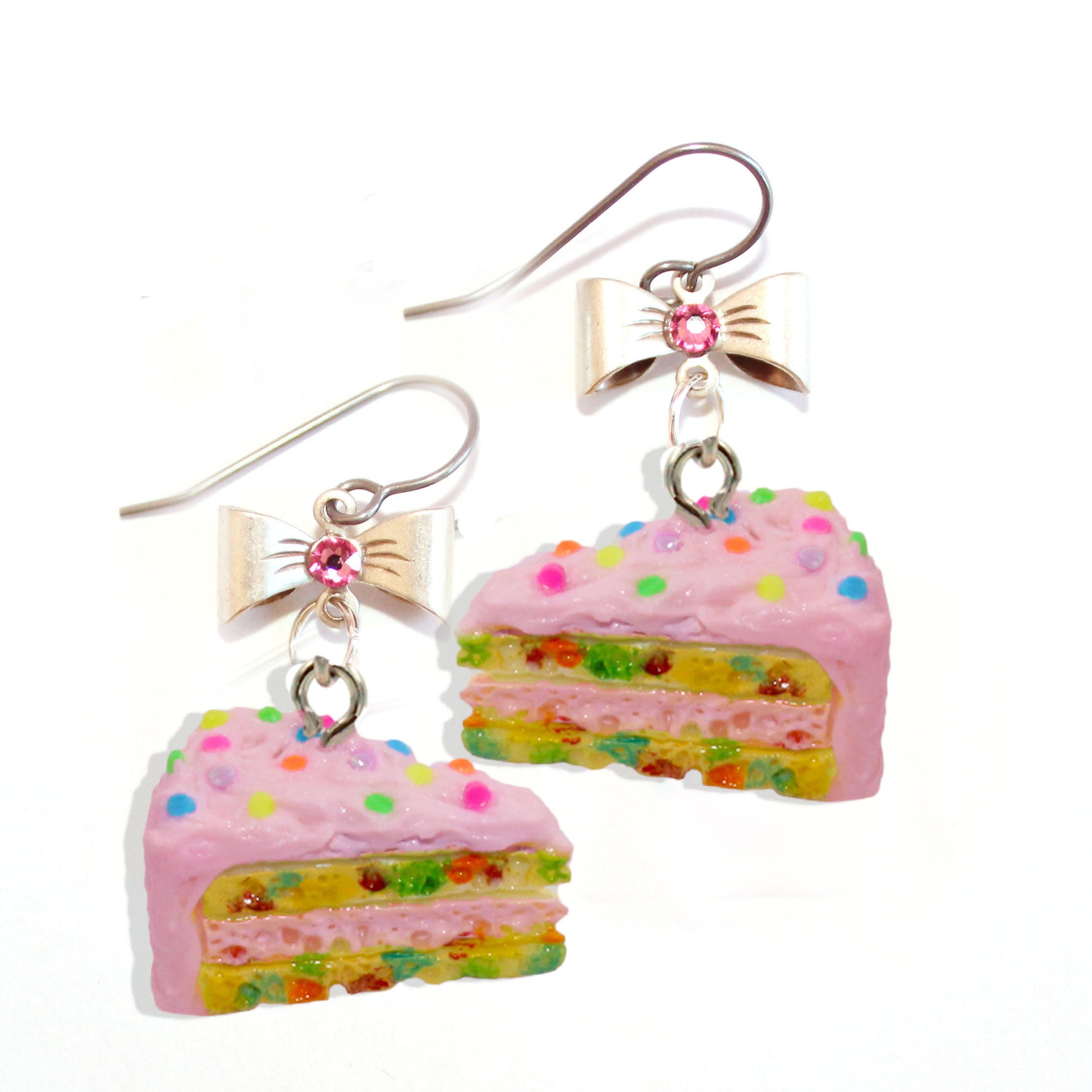 Pink Confetti Cake Earring & Necklace Set, Funfetti Birthday Cake Charm Jewelry