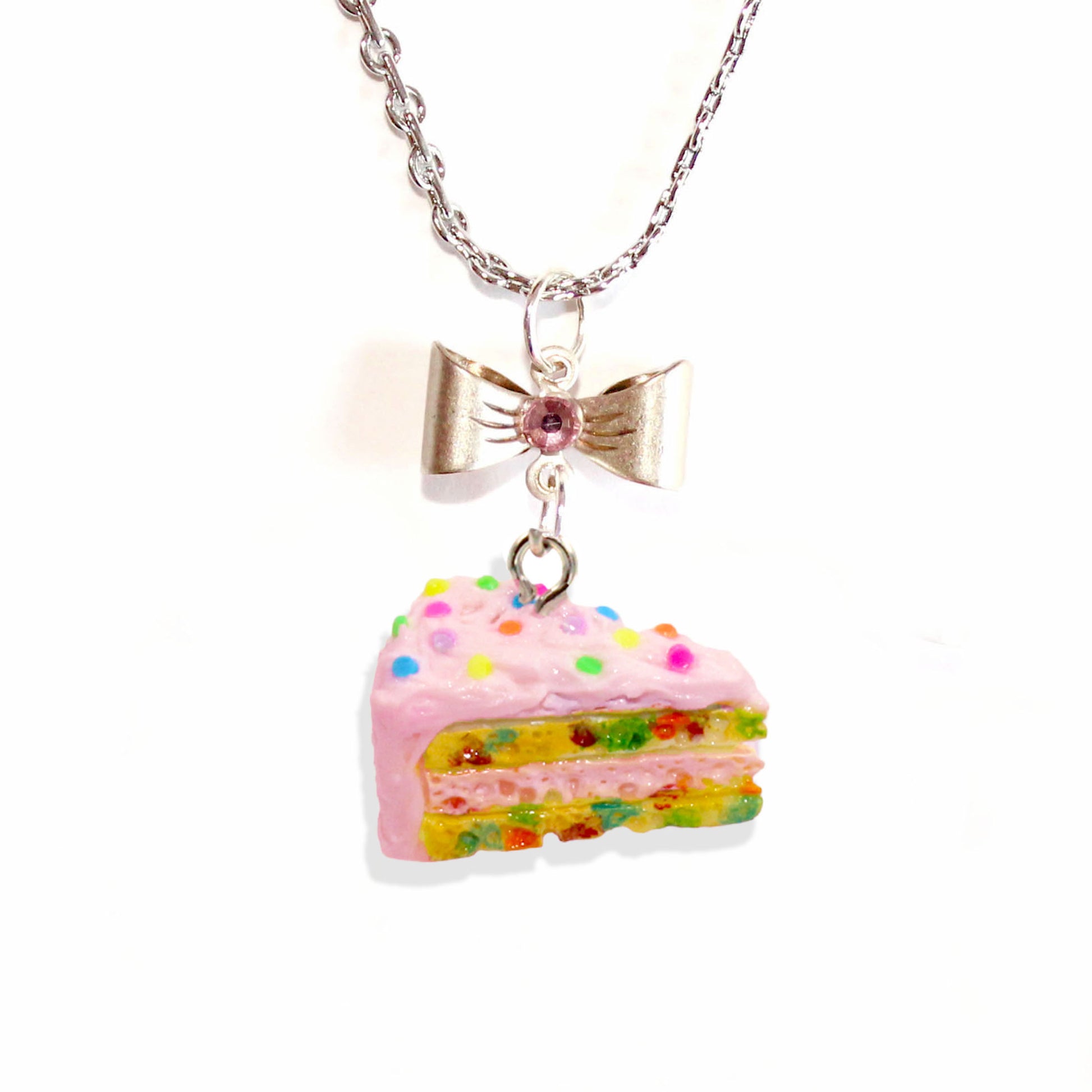 Pink Confetti Cake Earring & Necklace Set, Funfetti Birthday Cake Charm Jewelry