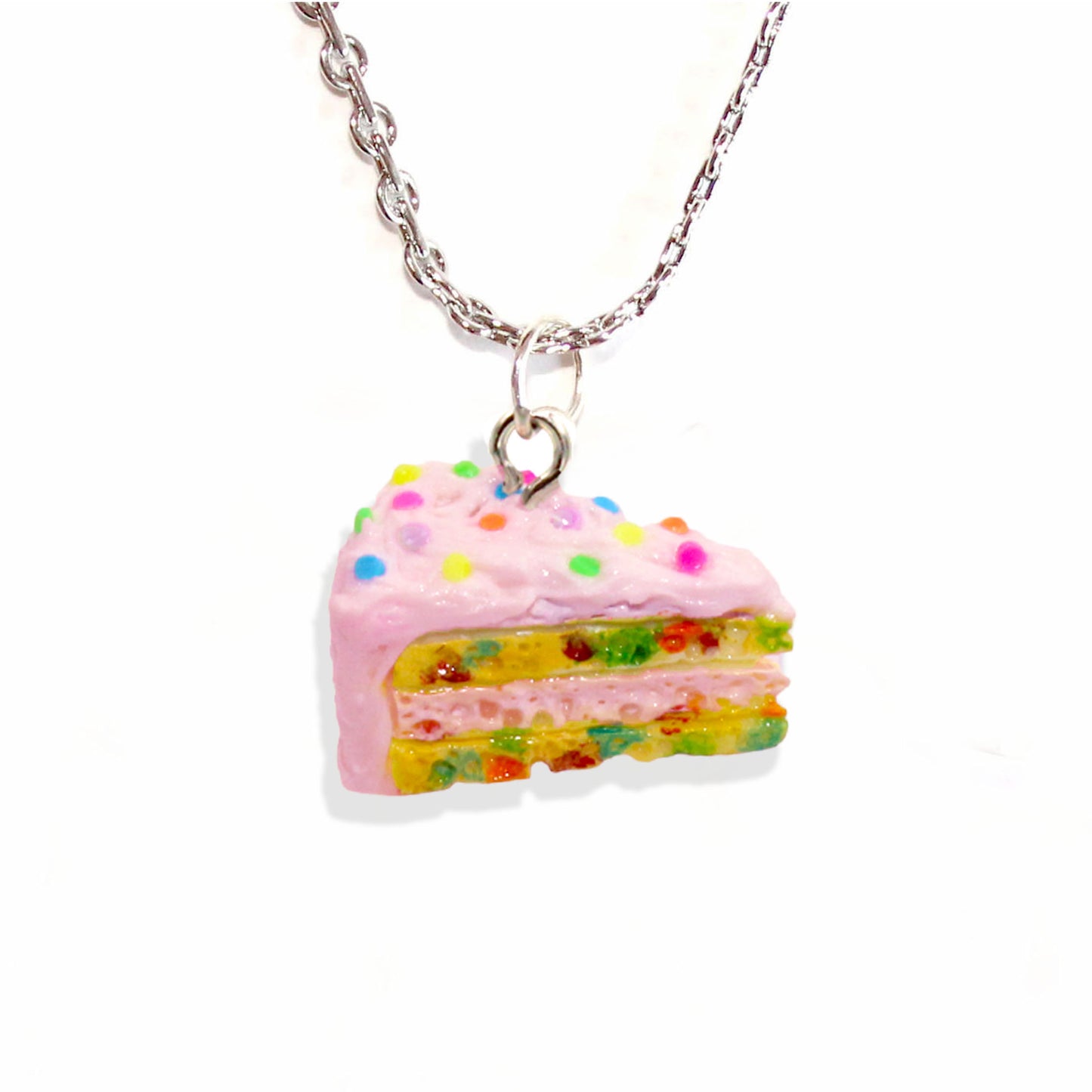 Pink Confetti Cake Necklace, Funfetti Birthday Cake Slice Charm Necklace