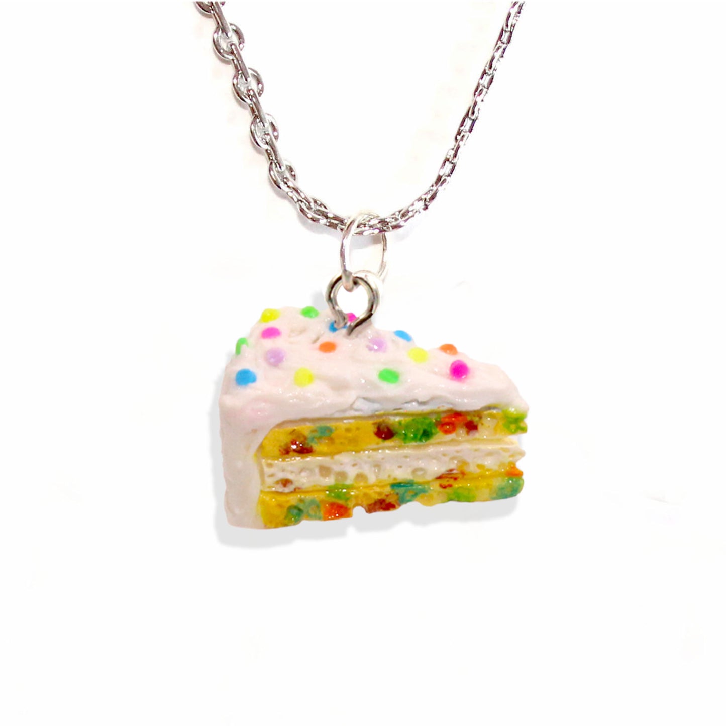 Confetti Cake Necklace, Funfetti Birthday Cake Slice Charm Necklace