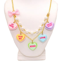 Load image into Gallery viewer, Kawaii Conversation Heart Statement Necklace - Valentine&#39;s Day Charm Jewelry - Fatally Feminine Designs
