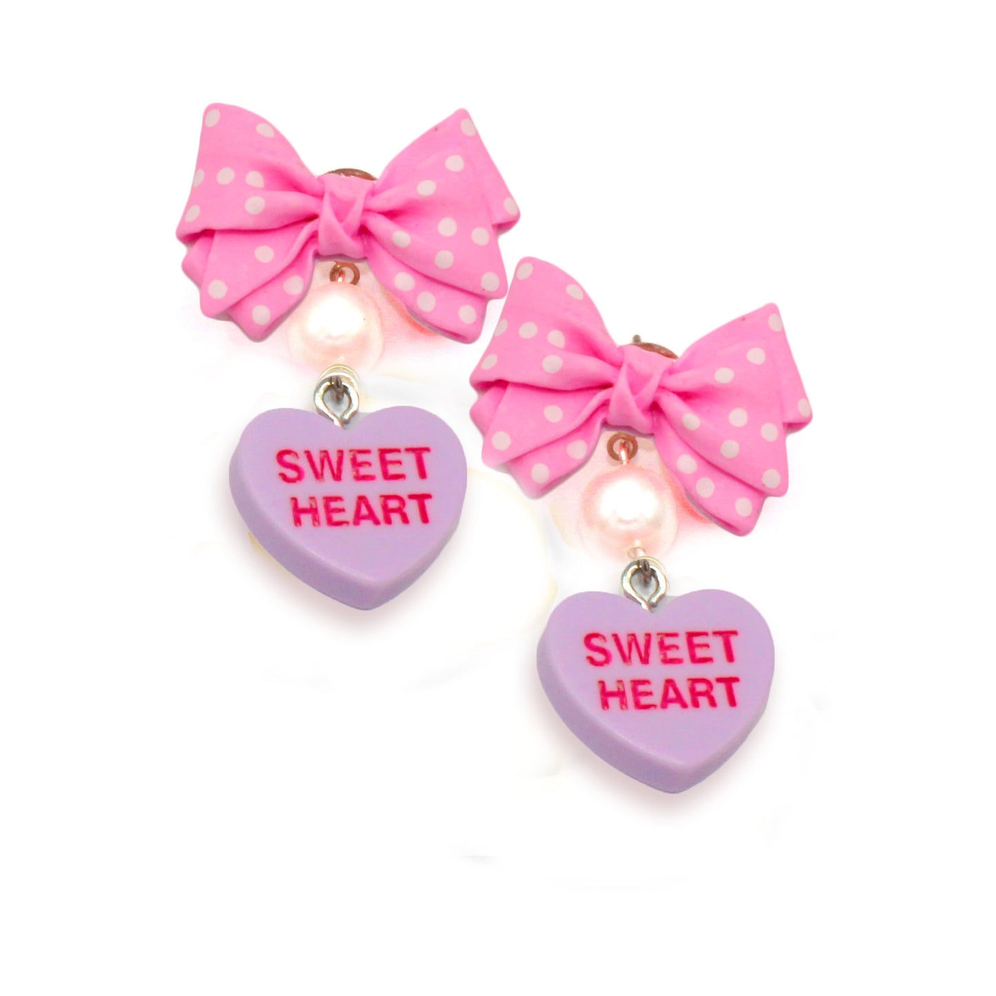 Bow Candy Heart Statement Earrings - Multiple Colors - Handmade in the USA by Fatally Feminine