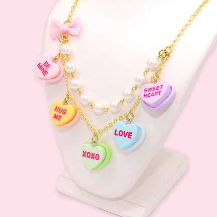 Candy Heart Statement Necklace - Valentine's Day Conversation Charm Jewelry - Fatally Feminine Designs