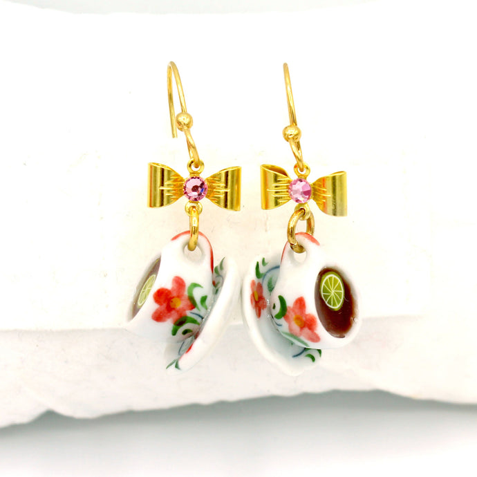 Tiny Teacup Earrings Cup of High Tea Jewelry gift for friend novelty handmade victorian