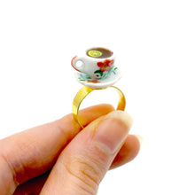 Load image into Gallery viewer, Victorial Revival Ring Teacup Tiny Cup of High Tea Jewelry handmade novelty gift for women
