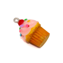 Load image into Gallery viewer, Pink Cupcake Pearl Earrings, Rainbow Sprinkle Birthday Cake Charm Earrings
