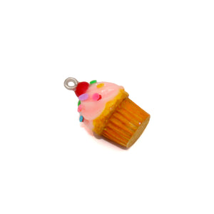 Pink Cupcake Bow & Pearl Earrings, Rainbow Sprinkle Birthday Cake Charm Earrings