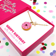 Load image into Gallery viewer, Personalized Donut Initial Cute Charm Jewelry for Women Happy Birthday Necklace Rainbow Pastel Kawaii Birthday Gift for Friend Handmade Gold Pendant
