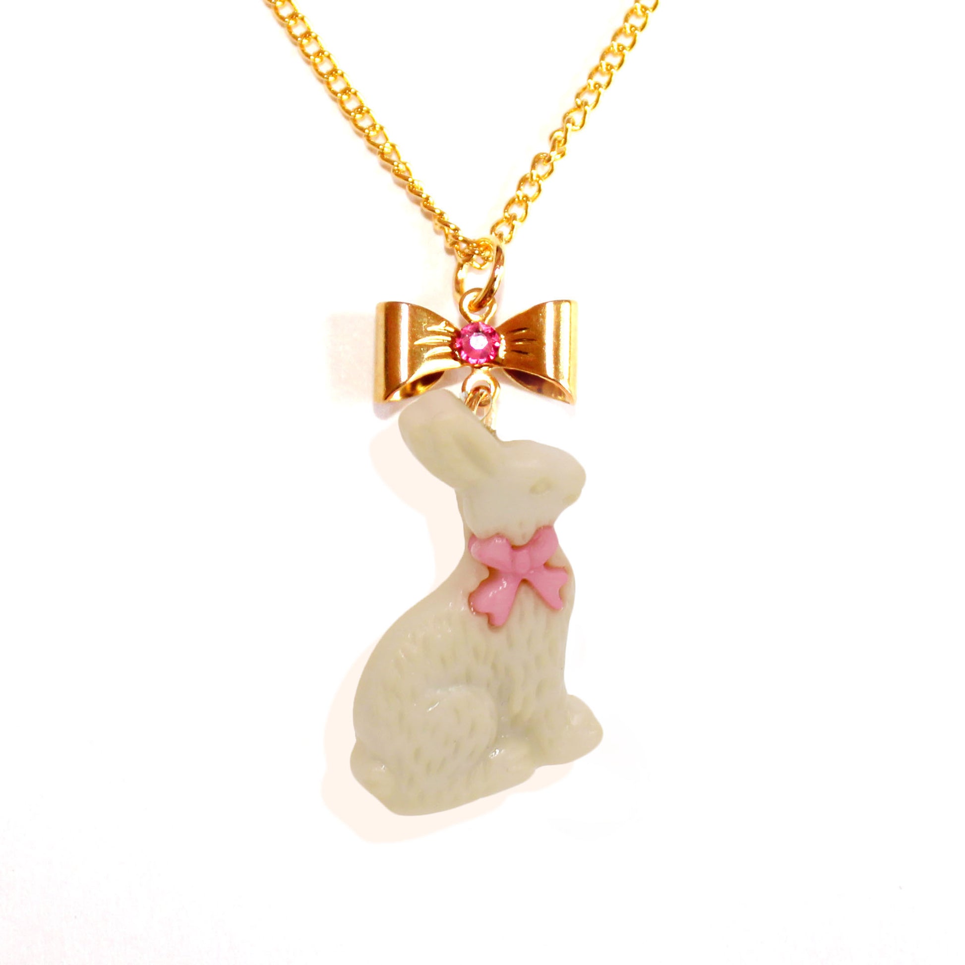 Chocolate Bunny Easter Pendant Necklace, 18" gold or silver Chain, Handmade resin charm