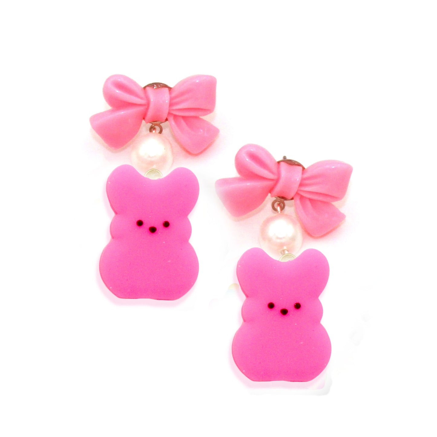 Marshmallow Bunny Charm Earrings, Easter Statement Earrings for Women, Handmade by Fatally Feminine, Hypoallergenic Stainless Steel