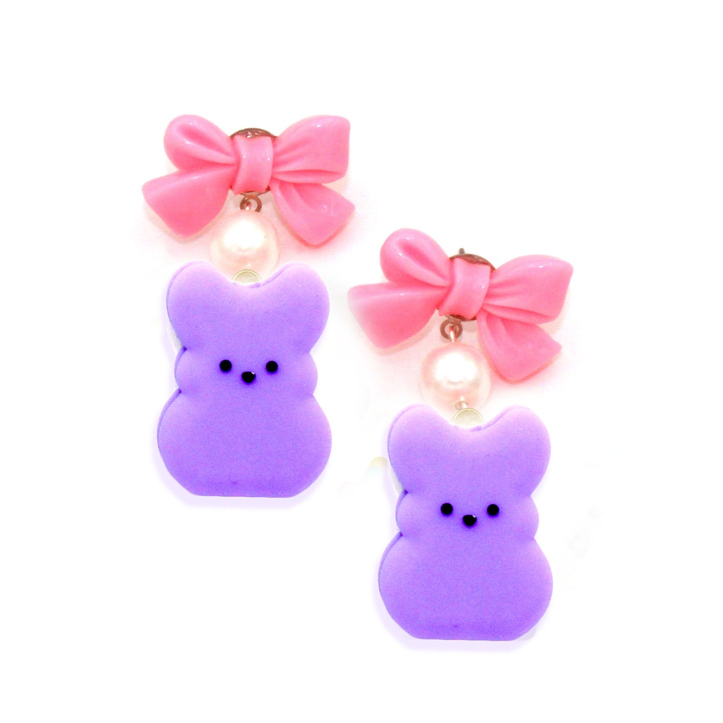 Marshmallow Bunny Charm Earrings, Easter Statement Earrings for Women, Handmade by Fatally Feminine, Hypoallergenic Stainless Steel