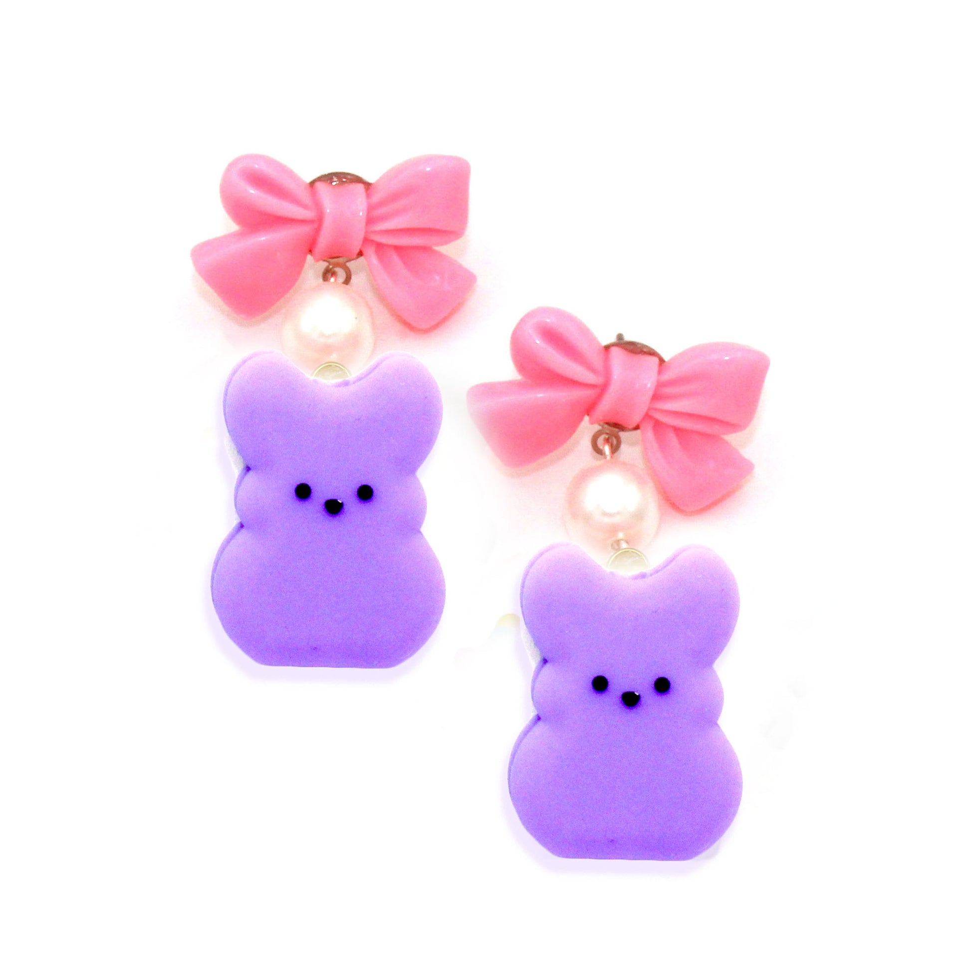 Marshmallow Bunny Charm Earrings, Easter Statement Earrings for Women, Handmade by Fatally Feminine, Hypoallergenic Stainless Steel