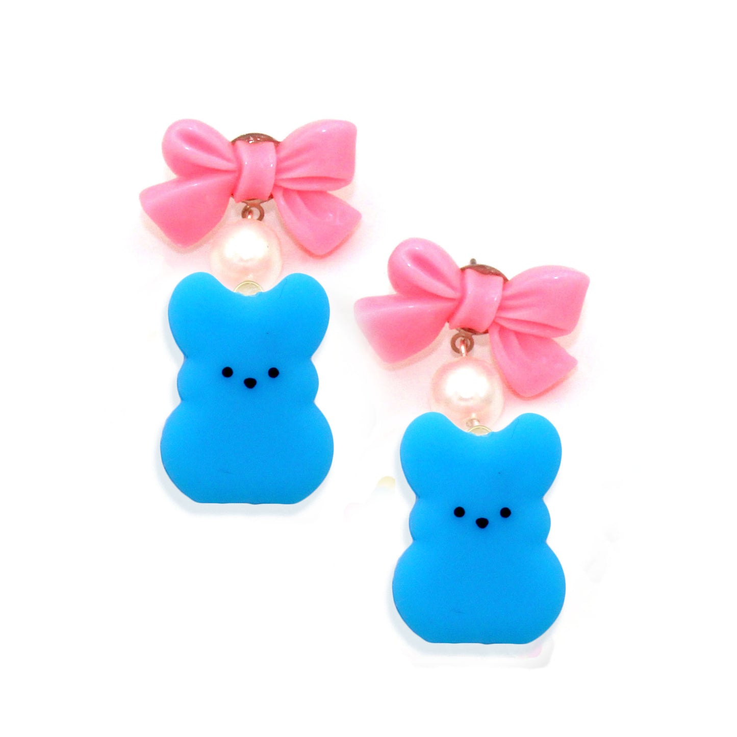 Marshmallow Bunny Charm Earrings, Easter Statement Earrings for Women, Handmade by Fatally Feminine, Hypoallergenic Stainless Steel