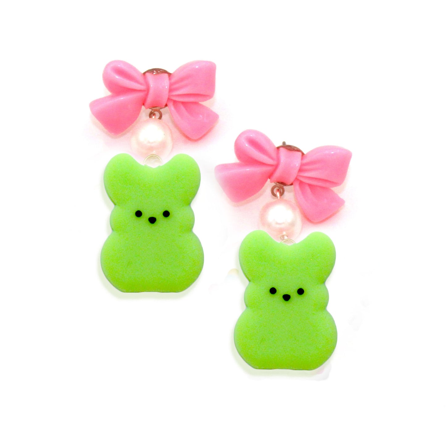 Marshmallow Bunny Charm Earrings, Easter Statement Earrings for Women, Handmade by Fatally Feminine, Hypoallergenic Stainless Steel