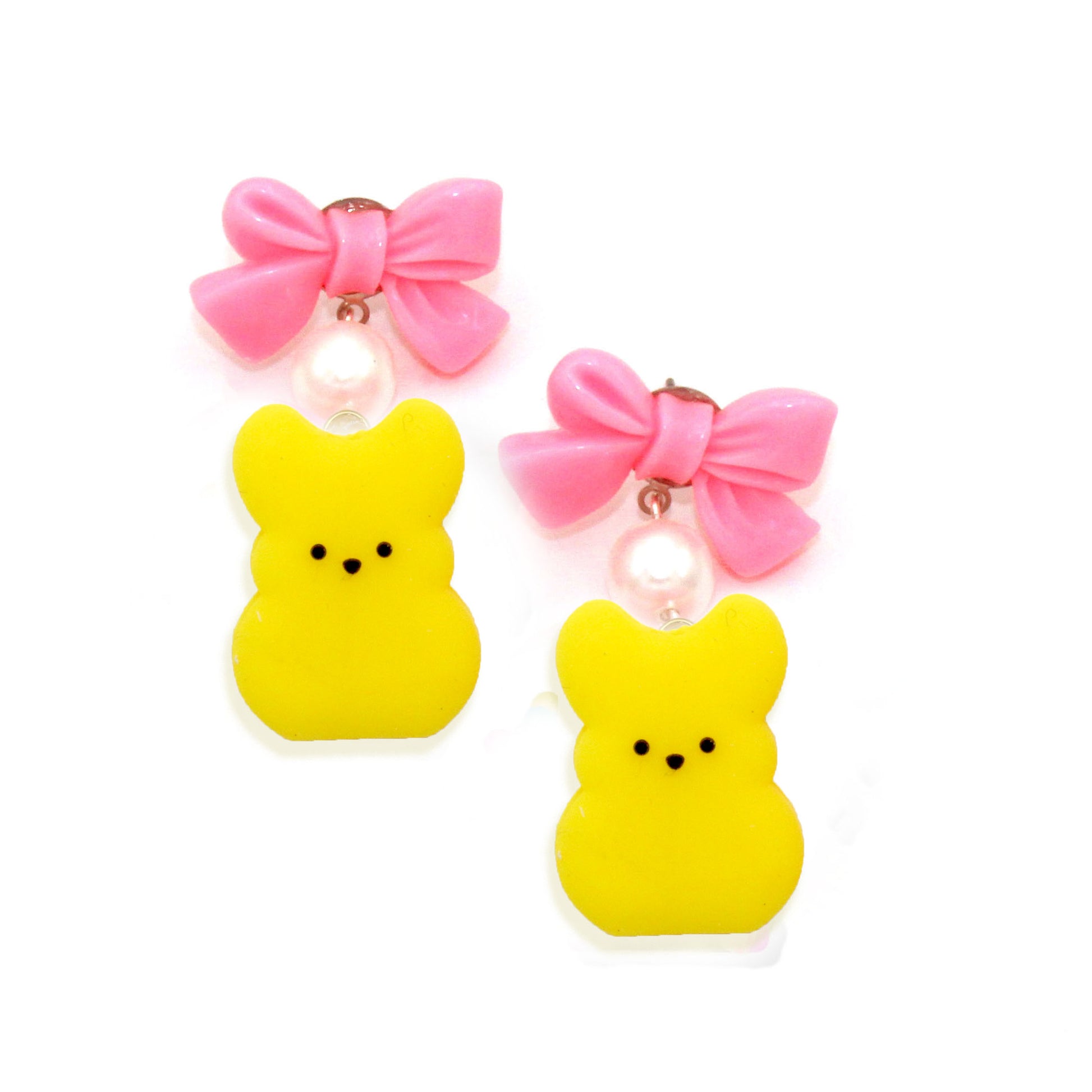 Marshmallow Bunny Charm Earrings, Easter Statement Earrings for Women, Handmade by Fatally Feminine, Hypoallergenic Stainless Steel