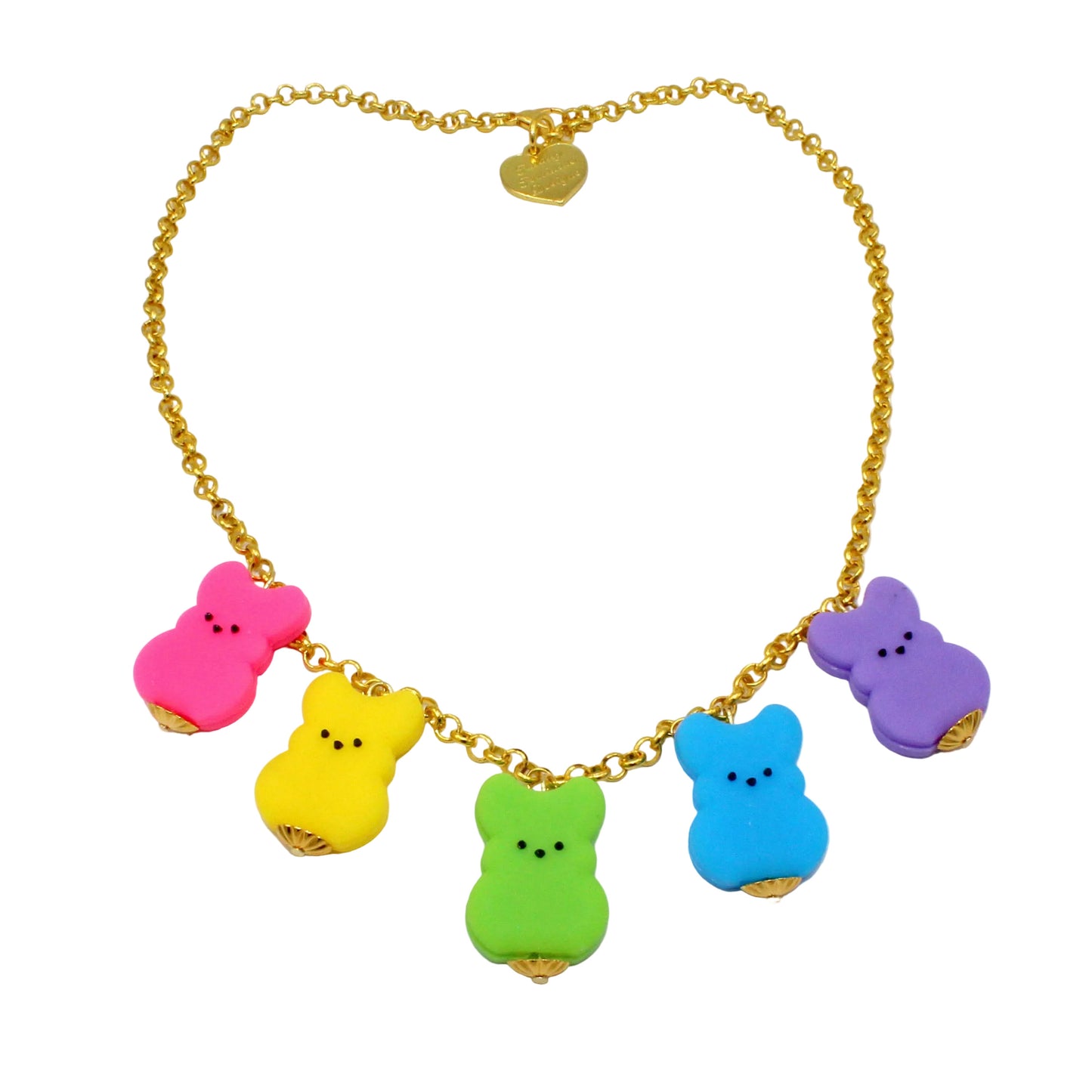 Rainbow Marshmallow Bunny Easter Charm Necklace, Handmade Statement Jewelry in non fade stainless steel