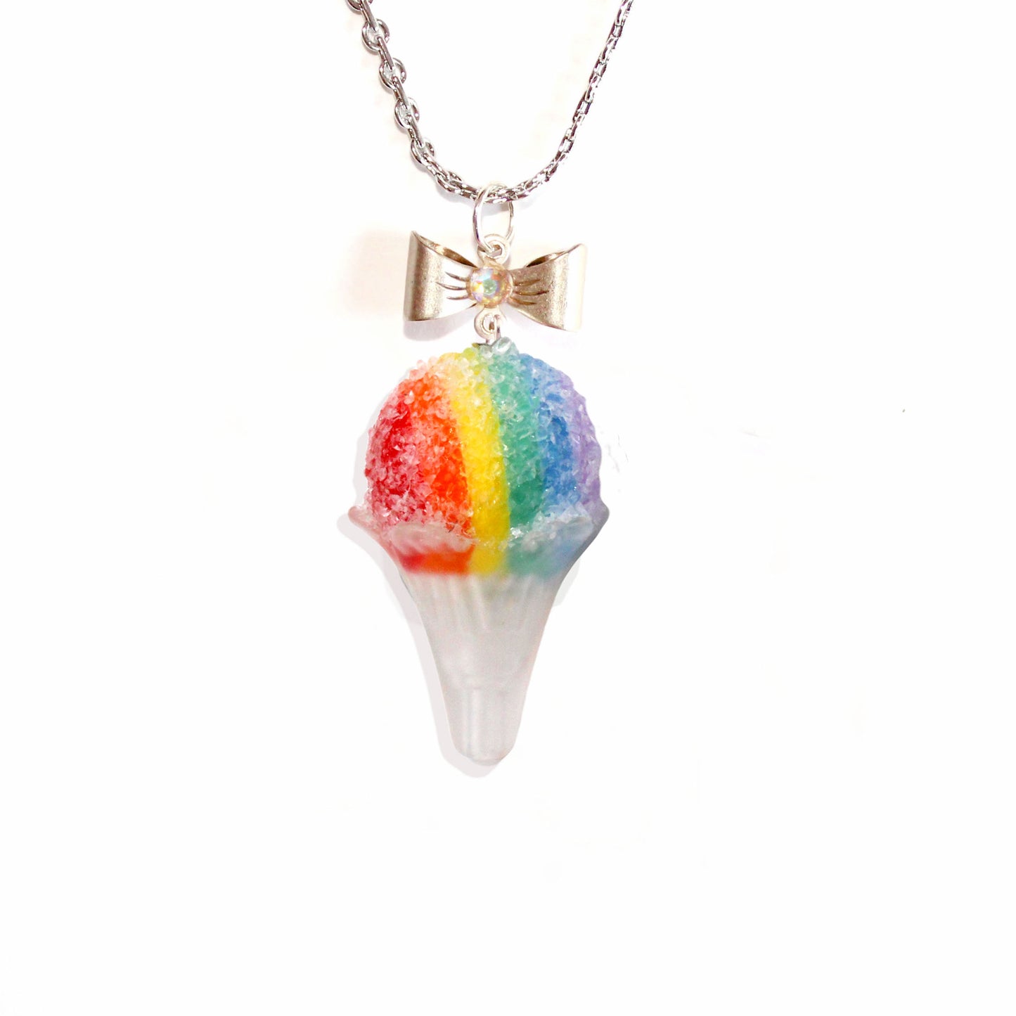 Rainbow Snow Cone Charm Necklace, Hypoallergenic Stainless Steel 18" Chain, Handmade in the USA