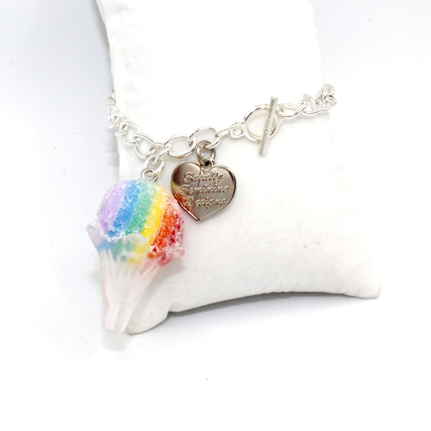 Rainbow Snow Cone Charm Bracelet, 7.5" Silver or Gold Finish Chain, Handmade in the USA