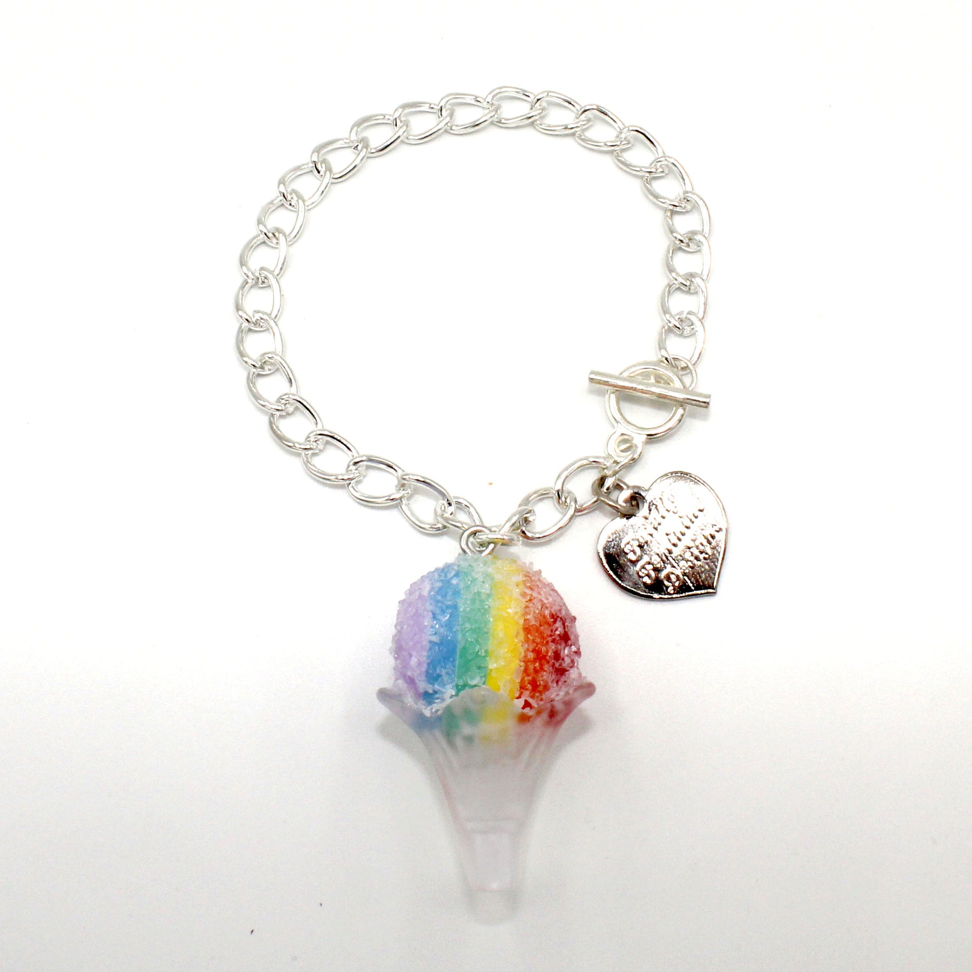 Rainbow Snow Cone Charm Bracelet, 7.5" Silver or Gold Finish Chain, Handmade in the USA