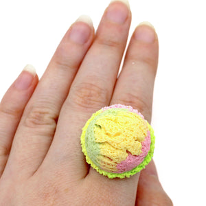 Kawaii Pastel Rainbow Ice Cream Ring - Gold or Silver Adjustable - Fatally Feminine Designs