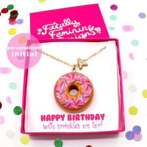 Pink Personalized Donut Necklace Birthday gift for Best Friend Handmade Cute Charm Jewelry for Women