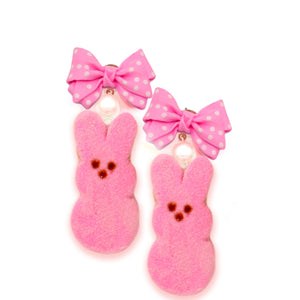Easter Statement Earrings Marshmallow Bunny Candy Pink