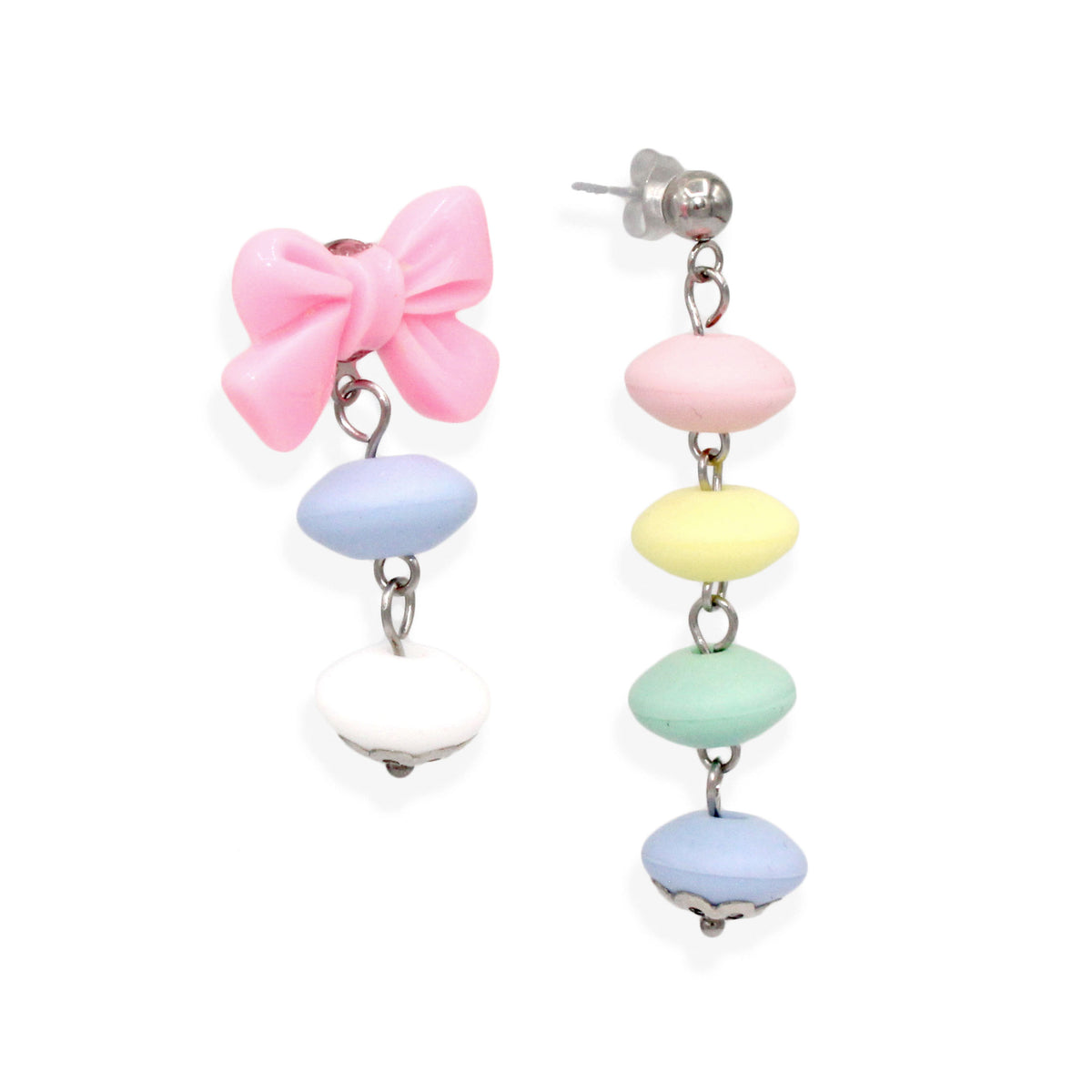 Asymmetric Pastel Faux Candy Statement Earrings, Pink Bow Drop Suite