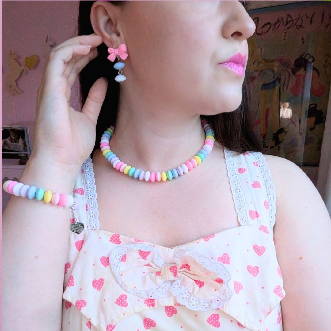 Maximalist Pastel Faux Candy Choker Necklace, Chunky Statement Jewelry