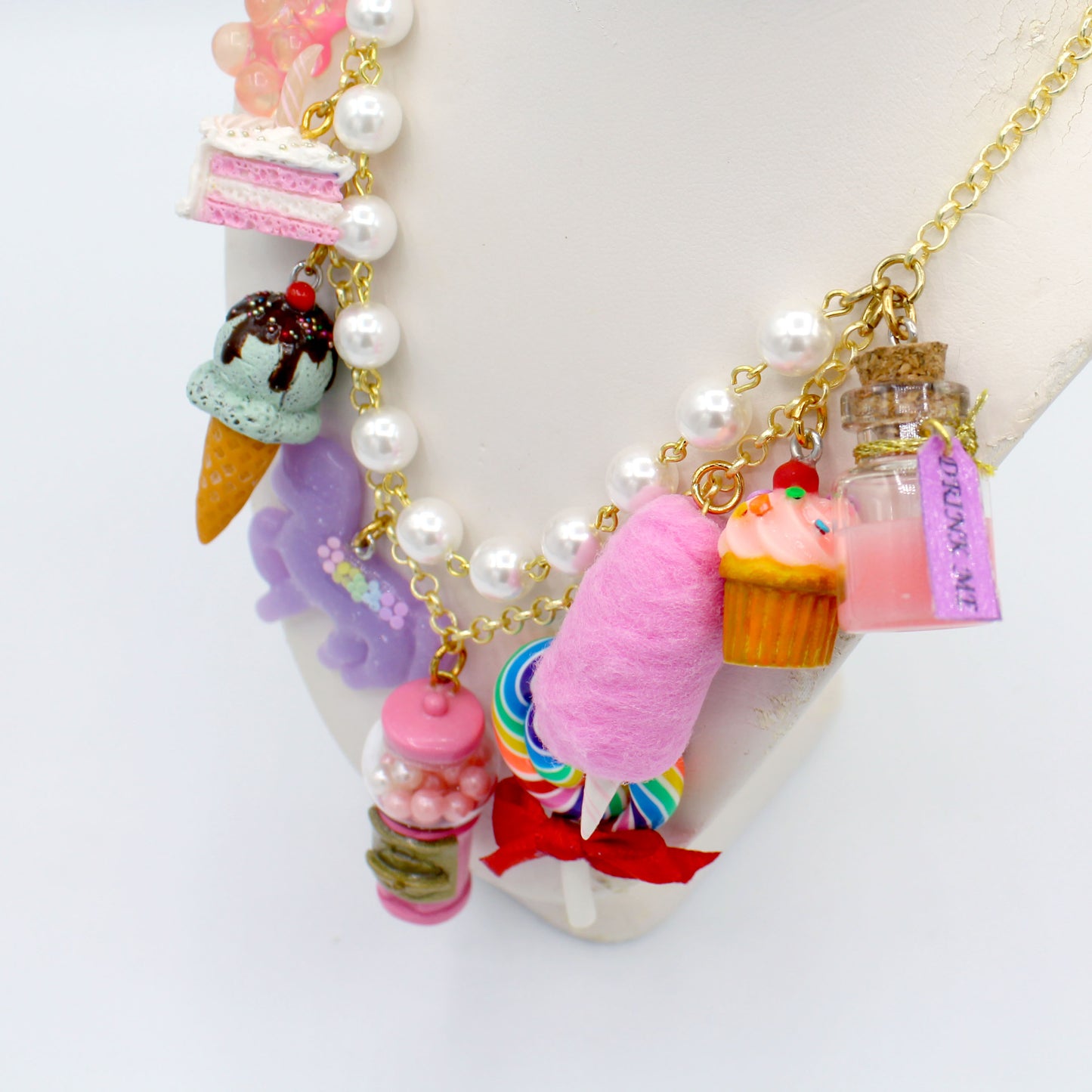 Kawaii Pink Candy Shop Statement Charm Necklace - Gold or Silver