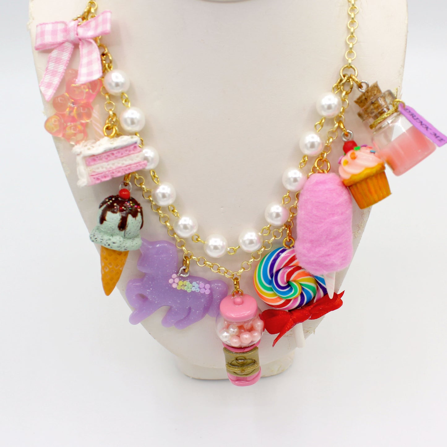 Kawaii Pink Candy Shop Statement Charm Necklace - Gold or Silver