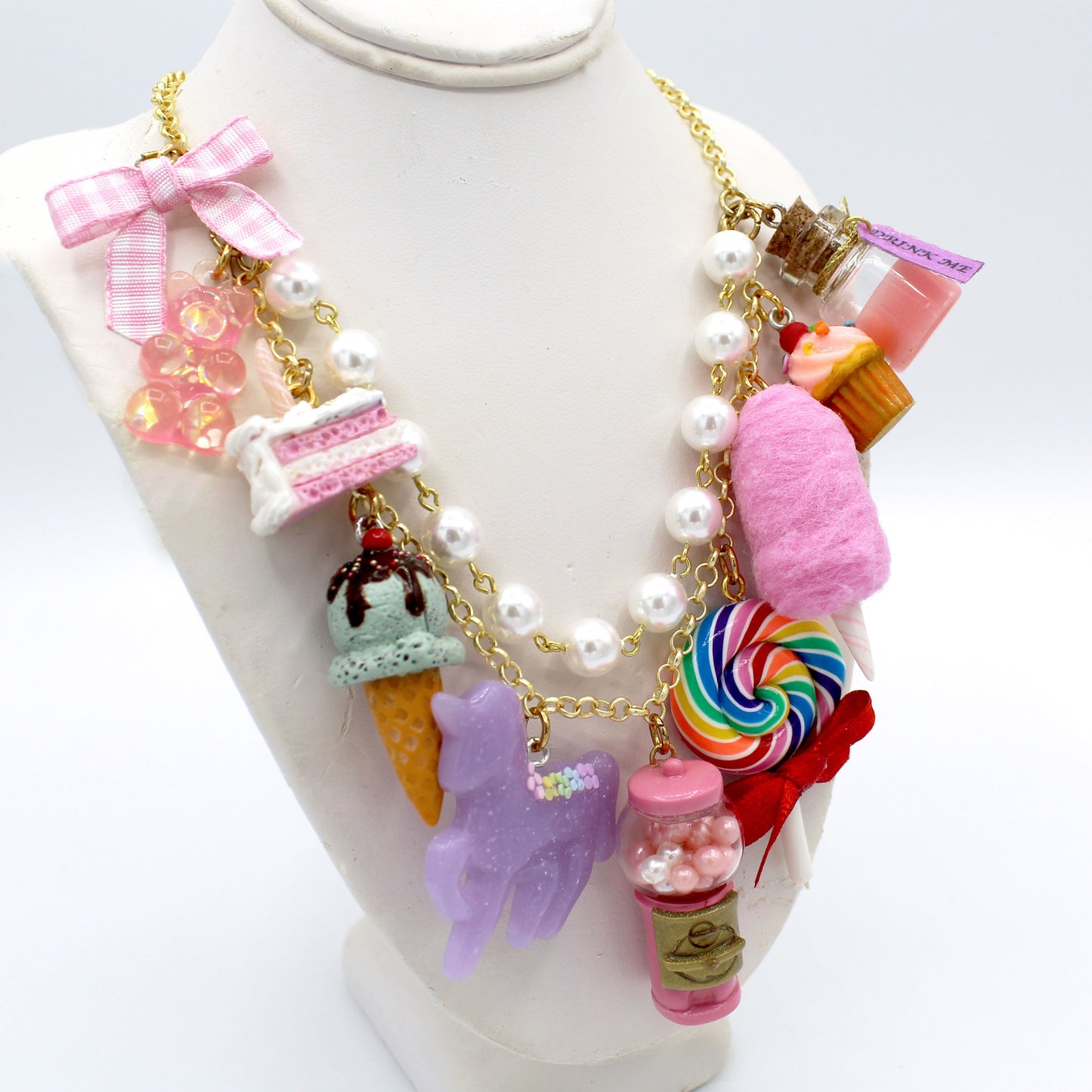 Kawaii Pink Candy Shop Statement Charm Necklace - Gold or Silver