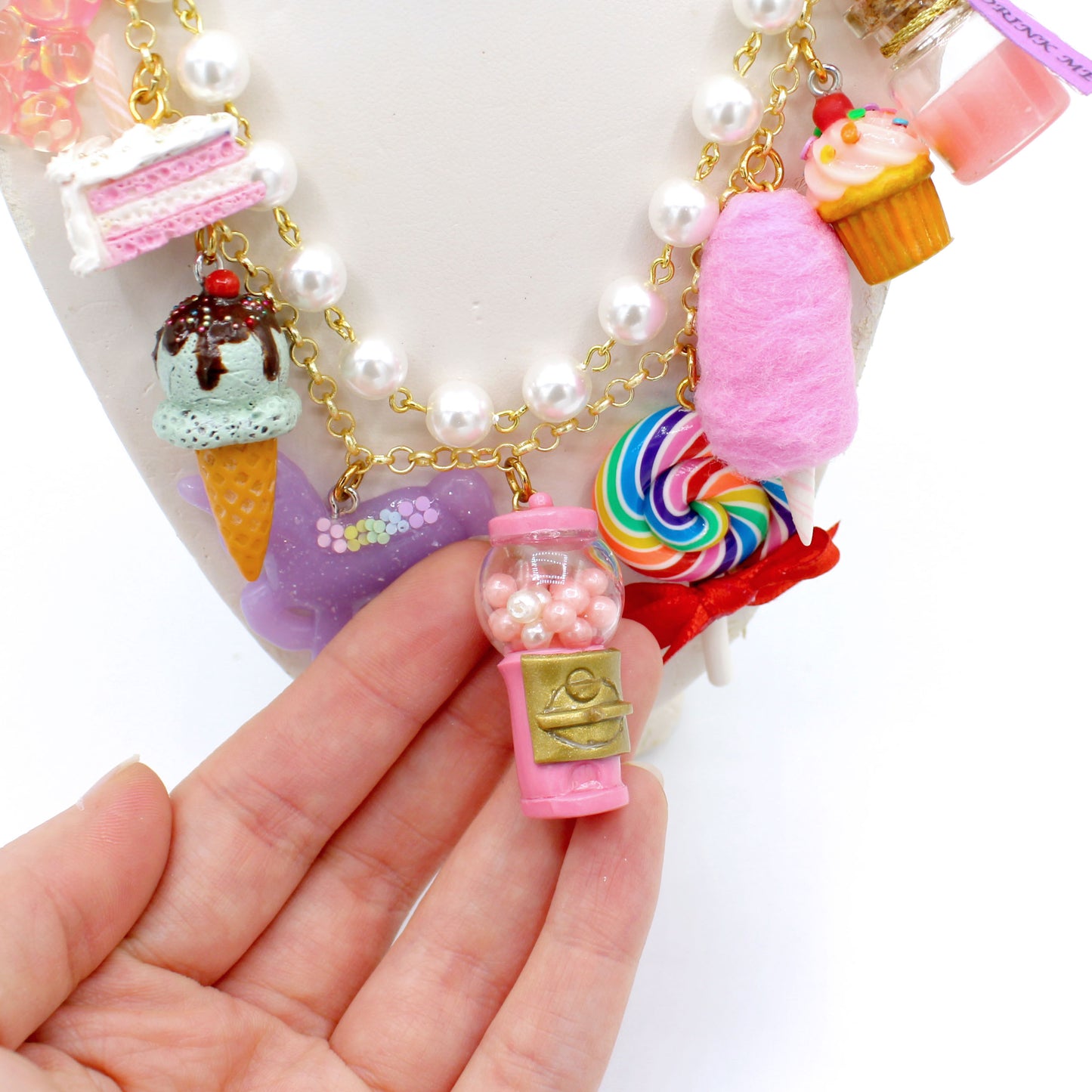 Kawaii Pink Candy Shop Statement Charm Necklace - Gold or Silver