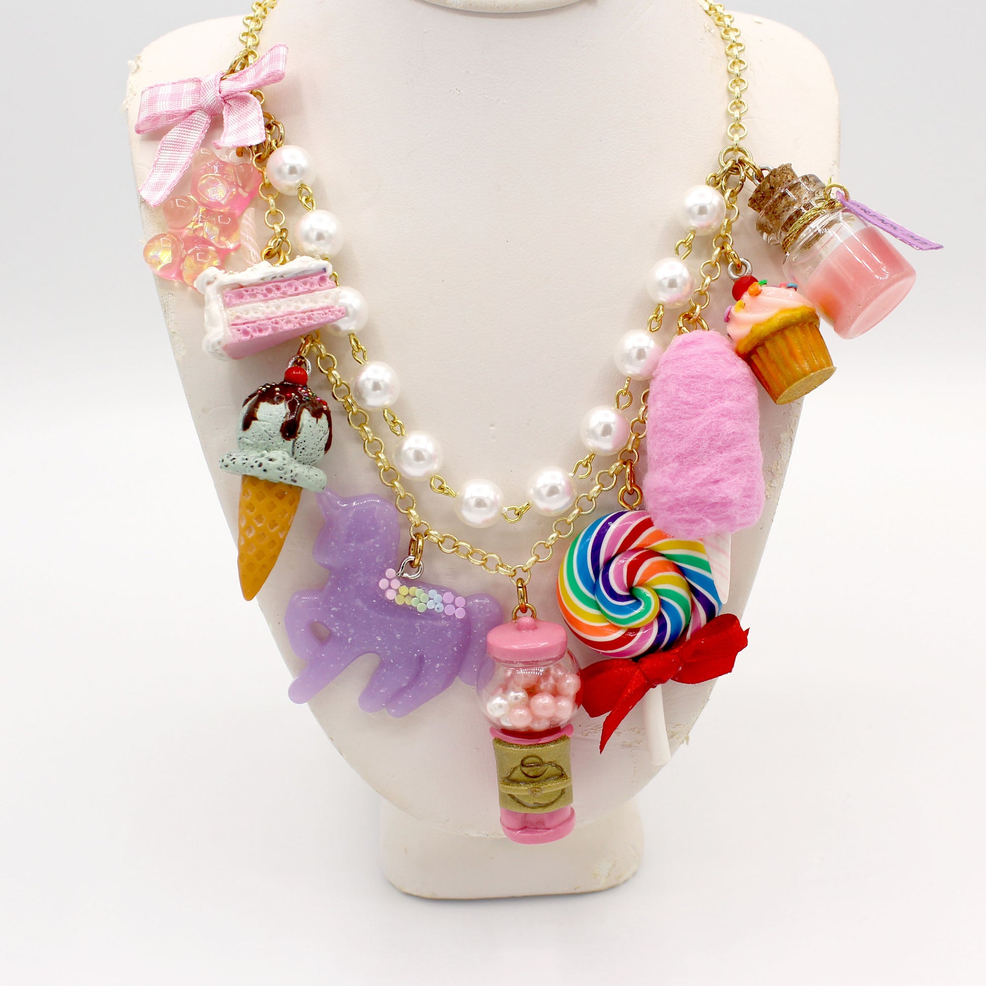 kawaii resin charm necklace for women pink rainbow cute jewelry gift handmade dessert and candy charms