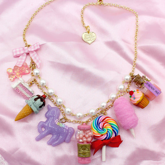 Kawaii Pink Candy Shop Statement Charm Necklace - Gold or Silver