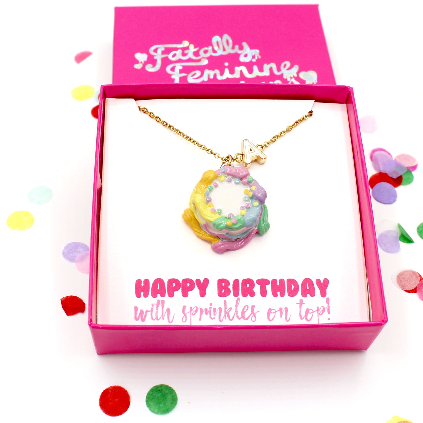 Kawaii Birthday Gift for friend Cute charm jewelry for women Custom Rainbow Pastel Cake Necklace 