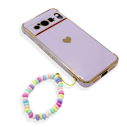 Faux Candy Rainbow Pastel Beaded Phone Strap, Kawaii Cell Phone Charm, Gold or Silver, Handmade in the USA