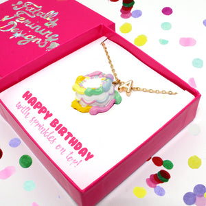 Kawaii Birthday Gift for friend Cute charm jewelry for women Custom Rainbow Pastel Cake Necklace 
