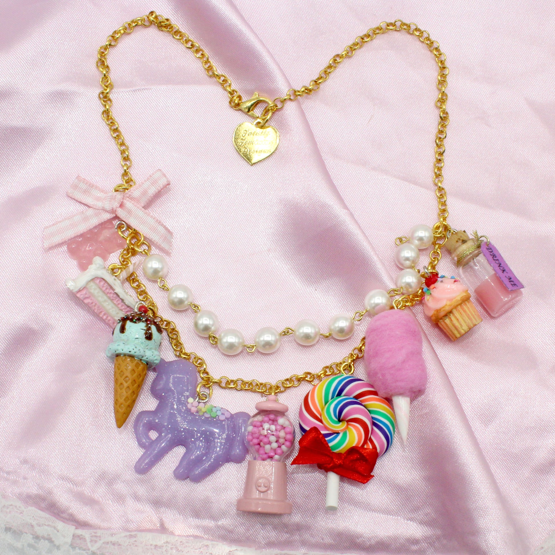 Pink Candy Shop Statement Necklace Kawaii Handmade Charm Necklace by Fatally Feminine