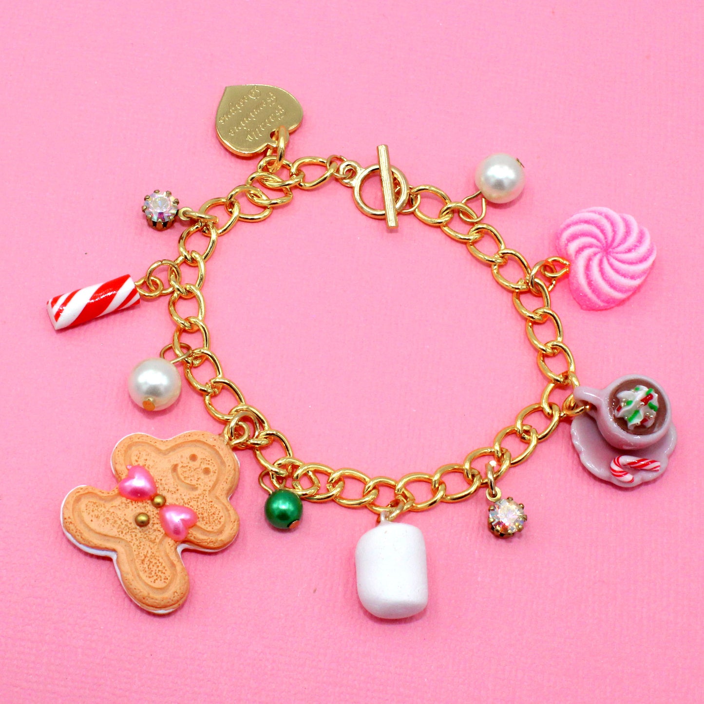 Kawaii Pink Christmas Chunky Charm Bracelet Candy Retro Cute Charm Jewelry Gift for Woman