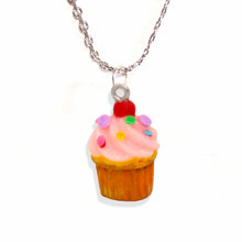 Load image into Gallery viewer, Pink Cupcake Necklace, Rainbow Sprinkle Birthday Cake Charm Necklace
