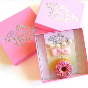 Pink Cupcake Pearl Earrings, Rainbow Sprinkle Birthday Cake Charm Earrings