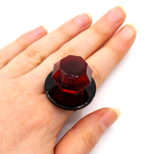 unique non traditional engagement ring promise jewelie pop ring resin handmade jewelry gift men women red black